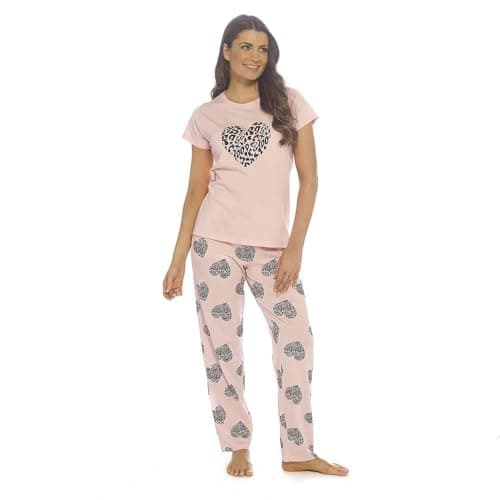 Image of A2Z Ladies 100% Cotton Short Sleeve Pyjama Set - PJS LDS 534 Leopard Hearts 12-14