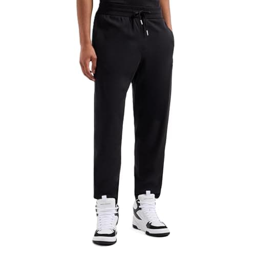 Image of Emporio Armani Men's Cotton Interlock Jogger with Vertical Logo Tape Sweatpants, Black, S