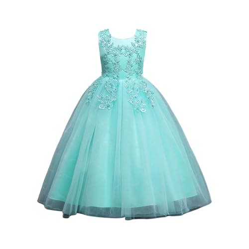 Image of Dresses for Girls Princess Dress Little Girls Tulle Lace Wedding Dress for Kids Formal Birthday Pageant Prom Maxi Gown Long Sleeve Birthday Little Miss Dresses Mint Green