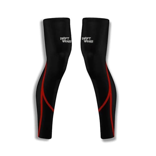 Image of Swift Wear Cycling Leg Warmers for Men & Women Winter Running Thermal Cycle Knee Warmer (Black/Red, M)