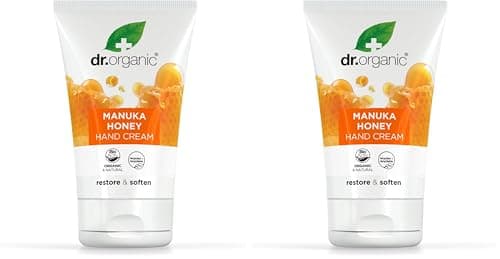 Image of Dr Organic Manuka Honey Hand Cream, Moisturising, Dry Skin, Mens, Womens, Natural, Vegetarian, Cruelty-Free, Paraben & SLS-Free, Recycled & Recyclable, Organic, 125ml, Packaging may vary (Pack of 2)