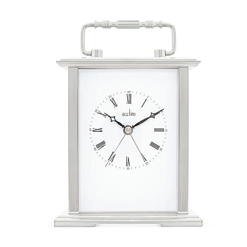 Image of Acctim Gainsborough Mantel Clock Quartz Polished Metal Carriage Clock Energy Efficient Movement Silver
