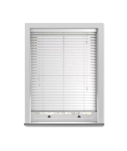 Image of 50mm Slat White Grained Faux Wood Venetian Blind With Strings 150cm Drop - 120cm