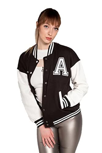 Image of Divadames Womens Jacket Varsity Ladies Letterman Baseball Jacket (UK, Numeric, 12, Regular, Regular, Black)