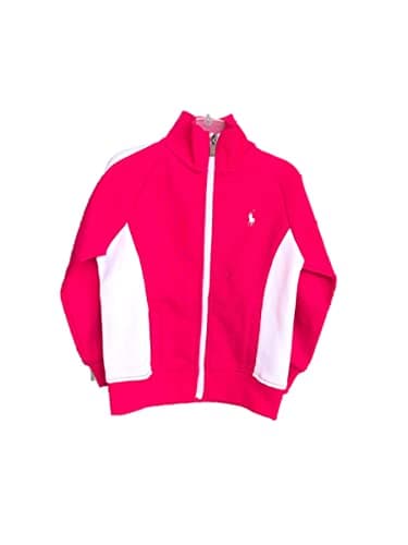 Image of Ralph Lauren Polo Hoodie Pink White Girls Full Zip Sports Casual SZ :4 Years 4T