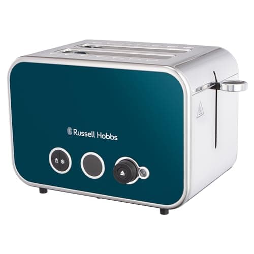 Image of Russell Hobbs 2 Slice Distinctions Toaster (Countdown to ready, Extra wide & long slots, 6 Browning levels & Defrost/Reheat/Cancel, Lift & Look feature, 1600W, Stainless Steel & Ocean Blue) 26431