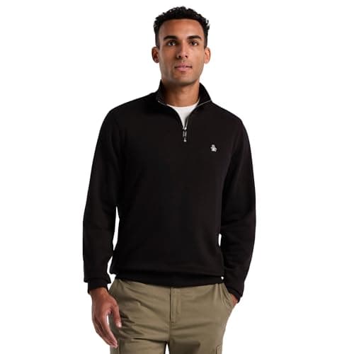 Image of Original Penguin Men's ORG FLC QTR Zip STIC Sweatshirt, True Black, XXL