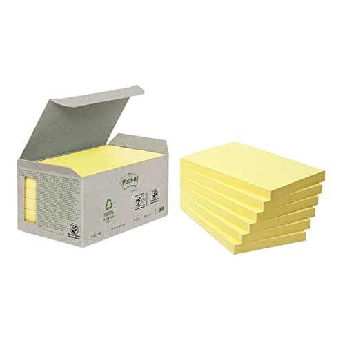 Image of Post-it Recycled Notes, Canary Yellow, 76 mm x 127 mm, 6 Pads (Box of 6, 100 Sheets Per Pad)