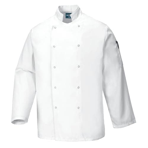 Image of Portwest Suffolk Chefs Jacket L/S, Size: M, Colour: White, C833WHRM