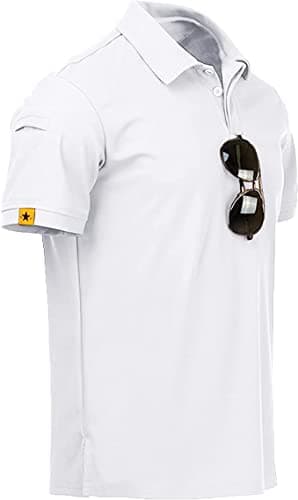 Image of JACKETOWN Mens Polo Shirt Short Sleeve Breathable Tennis Shirt Summer Polo Shirts for Men Button Front T-Shirts Casual Sport Shirt Basic Regular-Fit Shirt 012-white