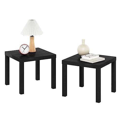 Image of Furinno CLASSIC Side Table Set of 2, Square End Table with 1.8 Thick Tabletop, Night Stand, Bedside Table, for Living Room, Bedroom, Black