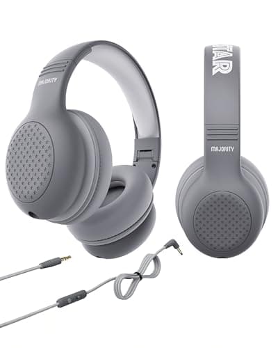 Image of MAJORITY Wired Kids Headphones Over Ear | Comfort Soft Cushion Earpads | Lightweight & Fully Foldable Childrens Headphones Superstar | 85-94db Volume Limiter for School, Travel & Home | Grey