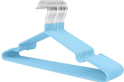 Image of 1Above 25x Premium Rubber Coated Metal Hangers - Heavy Duty - Space Saving Organiser Clothes Hangers for Wardrobes Coat Rack Rails Thin and Non-Slip Chrome (BLUE)