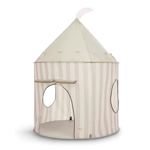 Image of Relsy Grey Play Tent For Kids, Indoor/Outdoor Playhouse Striped Foldable Play Tent For Children & Toddlers, Ball Pit & Garden Toys, White & Grey Striped Design