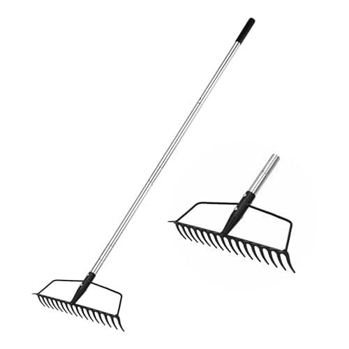 Image of YEELOR Garden Rake With Carbon Steel Head and Adjustable Stainless Steel Handle - Heavy Duty Bow Rake for Loosening Soil, Leveling Mulch, and Gathering Leaves