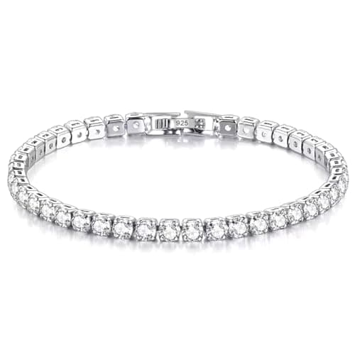 Image of Tennis Bracelet Platinum Plated | 925 Sterling Silver Clasp | Embellished with sparkling 4mm Cubic Zirconia Crystals | For Women Bridal Birthday Anniversary Valentine Christmas | Gift Boxed (20 cm)