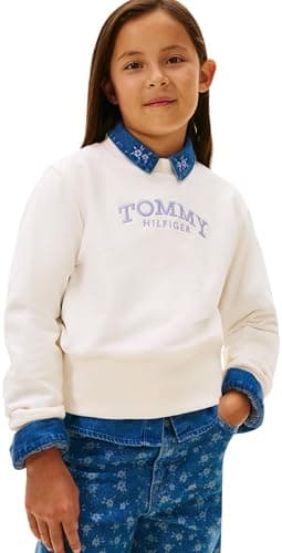 Image of Tommy Hilfiger Girl's HIGH RIB HEM CREW NECK KG0KG08989 Pullover Sweatshirt, WHITE (Ancient White), 12 Years