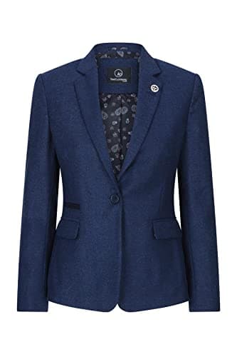 Image of TruClothing Women Blazer Tweed Herringbone Wool Classic Smart Casual Vintage Check 1920s - Navy 02 18