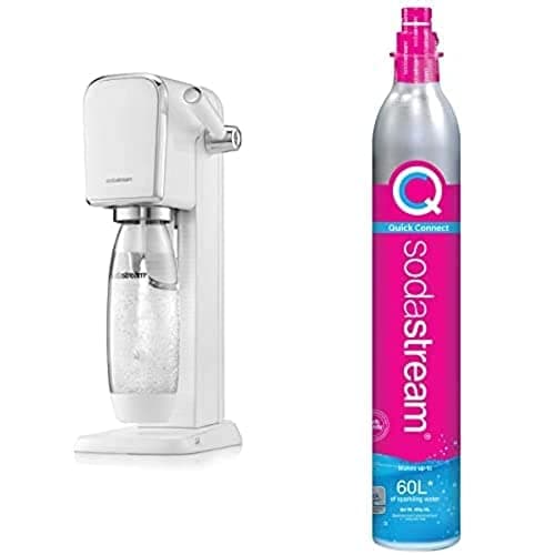 Image of SodaStream Art Sparkling Water Maker, Sparkling Water Machine & 1L Fizzy Water Bottle, Retro Drinks Maker w. BPA-Free Water Bottle & 2x 60L SodaStream Gas Cylinders for Home Carbonated Water - White