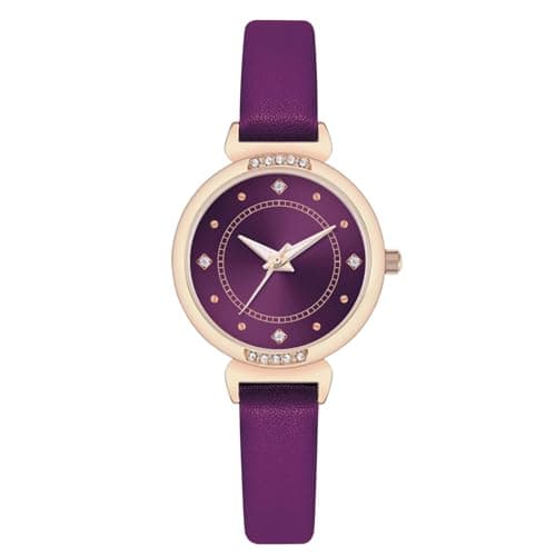 Image of NUOVO Women Watches Purple Leather Ladies Watches Rose Gold Case Elegant Simple Watch Crystal Diamond Watch Analogue Quartz Watches for Women