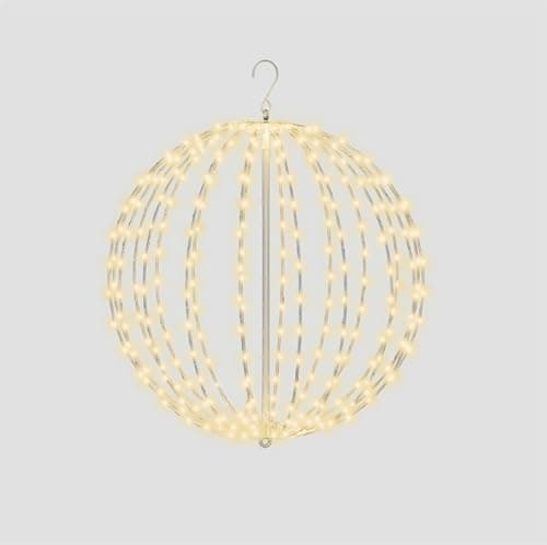 Image of XMAS HAUS Pre Lit LED Sphere with Micro LEDs, 5m Lead, Timer, Hanging Points, White Frame for Indoor and Outdoor on Porches, Ceilings. Brackets, Branches for Christmas Decorative Festive Lighting