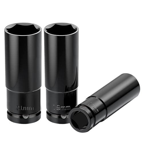 Image of 3PCS Deep Impact Socket Set, 1/2 Inch Deep Socket Set 17mm/19mm/21mm Hex Driver Impact Sockets 6 Point High Torque Sockets for Car Repairs Tyre Change