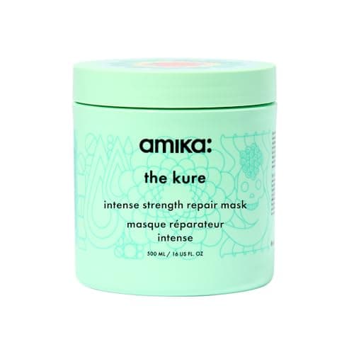 Image of amika the kure intense strength repair hair mask - strengthening hair care for dry, damaged strands - rich deep conditioner enriched with bond fortifying technology to help reduce breakage (500 ml)