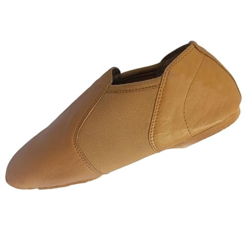Image of ISMUN Jazz Shoes Slip On Real Leather Tan Jazz Shoes Size 6 UK for Girls and Women, Split Sole with Neoprene in Center for Modern Stage