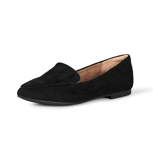 Image of Amazon Essentials Women's Loafer Flat, Black Microsuede, 9 UK Wide