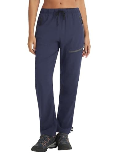 Image of baleaf Womens Trousers Hiking Walking Water Resistant Lightweight Quick Dry Cargo Pants with Zip Pockets UPF 50+ UV Protection Navy Blue M