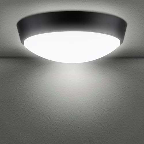 Image of 18W LED 4000K IP65 Circular Wall Ceiling Mounted Round Dome Bulkhead Light Fitting lamp for Indoor, Outdoor, Bedroom, Bath, Hallway, Corridor, Utility, Garden, Shed, Workshop, Porch - Black