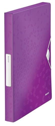 Image of Leitz 46290062 Box File, Holds up to 250 A4 Sheets, Elastic Closure, Flexible Plastic, Purple Metallic, WOW Range