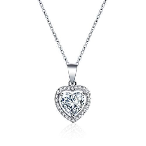 Image of E 925 Sterling Silver Double Love Heart Pendant Necklace for Women, AAA Cubic Zirconia Love Forever Halo Pendant, rhodium plated