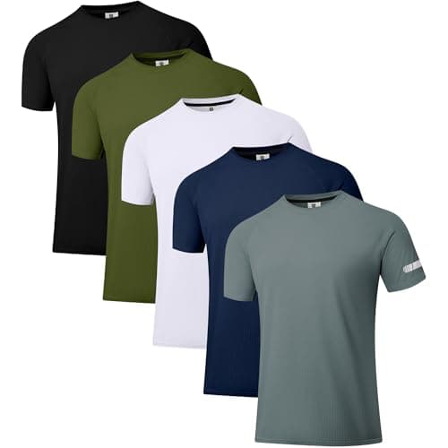 Image of Holure 5 Pack Men's Workout Running Shirts UPF 50+ Sun Protection Rash Guard T-Shirts Quick Dry SPF UV Swim Short Sleeve Shirts Black/Green/White/Navy/Dark Grey 07 3XL
