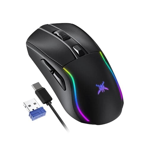 Image of TECKNET Strike GM005 Wireless Gaming Mouse, Tripe-Mode 2.4G/USB-C/Bluetooth Mouse Up to 24000DPI, 6 RGB Backlit, 100h battery life, Rechargeable Wireless Mouse, Ergonomic Mouse for PC/Mac Gamer-Black