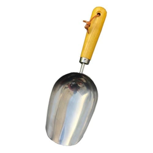 Image of BildeeMait for Stainless Steel Potting Scoop with Ergonomic Ash Wood Handle, for Large Capacity Soil Compost, Rust-Resistant Garden