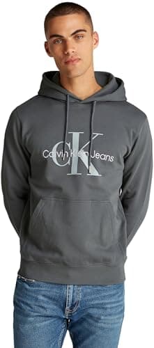 Image of Calvin Klein Jeans Men's Seasonal Monologo Regular Hoodie, Grey (Endless Grey), XXS