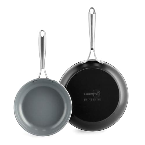 Image of Greenpan Swift Healthy Ceramic Nonstick, 8" and 10" Frying Pan Skillet Set, Stainless Steel Handles, PFAS-Free, Dishwasher Safe, Oven Safe, Black