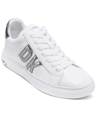 Image of DKNY Women's Abeni Lace Up Trainers, White and Nickel, 5 UK