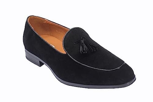 Image of Mens Smooth Faux Suede Leather Tassel Loafers Smart Casual Dress Slip on Shoes [EL0825-BLACK-10]