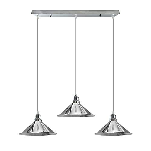 Image of Industrial Vintage Retro Rustic Metal Shade Pendant Light, Loft Bar Modern Kitchen Hanging Ceiling Light, Cafe Living Room Light Fittings Lamp Fixture Chandelier (Chrome) (3 Head Rectangle)