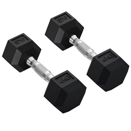 Image of HOMCOM Rubber Dumbbell Sports Hex Weights Sets Home Gym Fitness Hexagonal Dumbbells Kit Weight Lifting Exercise (2 x 4kg) Black