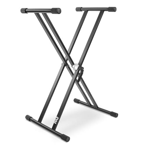 Image of Pyle Keyboard Stand, Electronic Music Keyboard Piano Stand Double Braced X Frame Design shape legs for Maximum Stability, Height Adjustable 39-95cm, Rubber Grip Foot Grasp, Durable Sturdy Metal