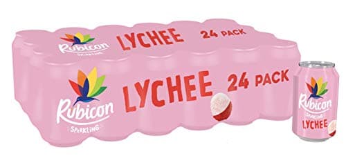 Image of Rubicon 24 Pack Sparkling Lychee Flavoured Fizzy Drink with Real Fruit Juice, Handpicked Fruits for a Temptingly Intense Taste "Made of Different Stuff" - 24 x 330ml Cans (packaging may vary)