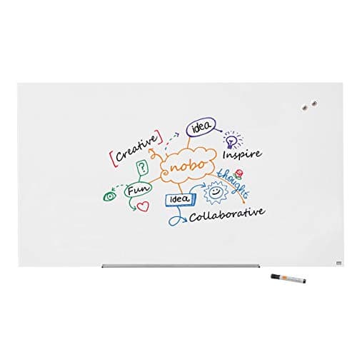 Image of Nobo Glass Magnetic Whiteboard with Removable Pen Tray, 1900 x 1000 mm, InvisaMount Mounting System, Impression Pro, Brilliant White, 1905178