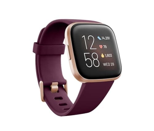 Image of Fitbit Versa 2 Health & Fitness Smartwatch with Voice Control, Sleep Score & Music, Bordeaux, with Alexa built-in [ Exclusive to Amazon ]