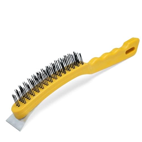 Image of ZAVIA Wire Brush with Metal Scraper | 4 Row Wire Scratch Brush with Carbon Steel Grit & Plastic Handle for Scrapping Corrosion & paint | Metal Cleaning Wire Brushes for Welding Slag Removal