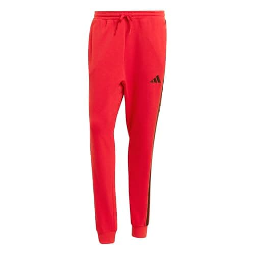 Image of adidas Men's Essential Three Stripes French Terry Pant, Pure Ruby/Black, S