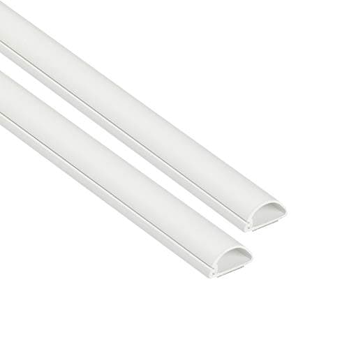 Image of D-Line 20x10mm Cable Trunking 2m Pack, Half Round Profile, Self-Adhesive Wire Cover, Paintable Cable Management - 2x 20mm (W) x 10mm (H) x 1-meter Lengths - White