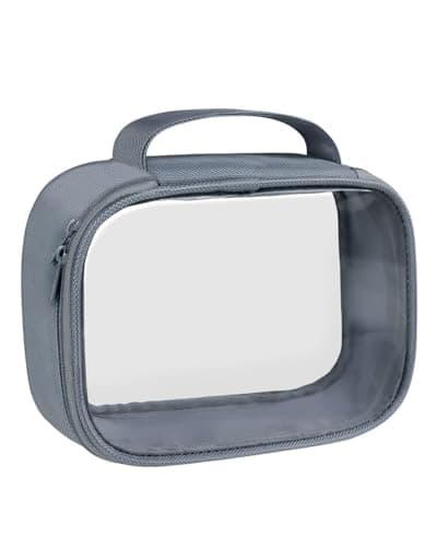 Image of Moyad Clear Travel Toiletries Bag with Handle, 1 Pack TSA Approved Quart Size Airport Security Liquids Bags, Transparent Carry On Makeup Pouch Cosmetic Organizer for Women Men, Grey